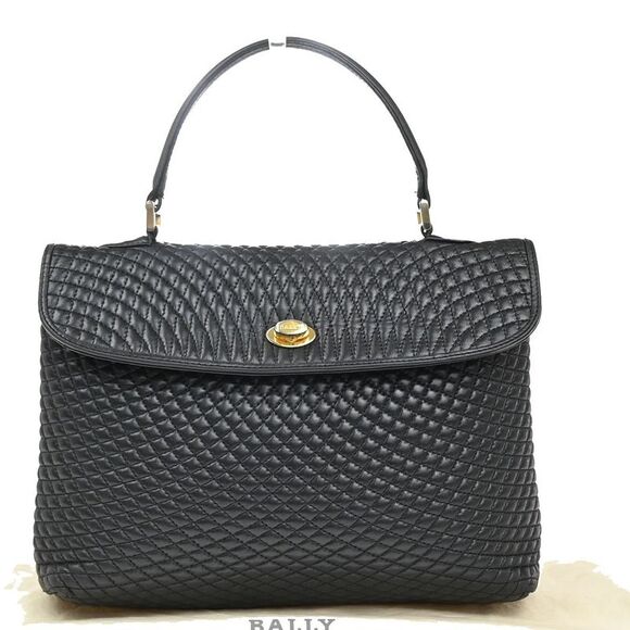 Bally Vintage Handbag Quilted Leather Black Leather Handbag